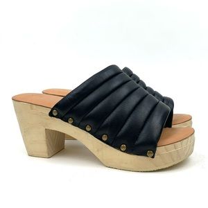 Beek Sandals Roller Platform Wood Heeled Clog Mule Black Leather Shoes Size 11